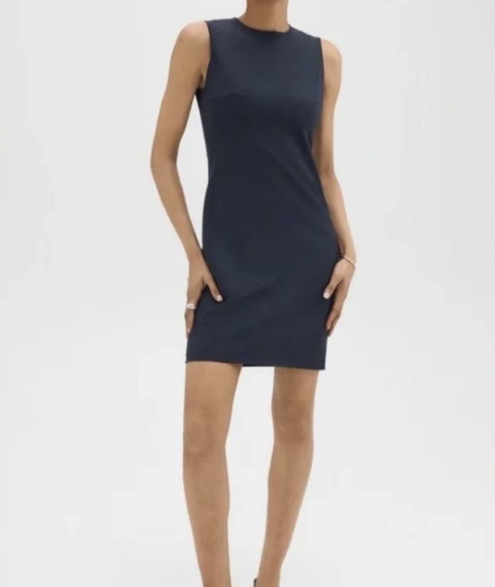 NWT Theory Betty 2B Sleeveless Sheath Dress Navy Sz 12 Modern Wool Stretch Work